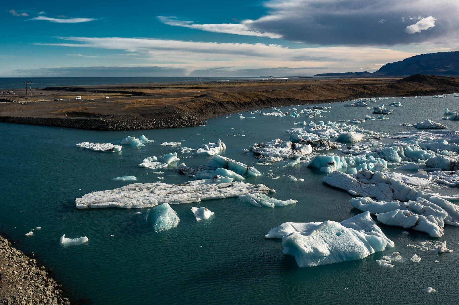 Aerial view of Jökulsárlón glacier lagoon in Iceland